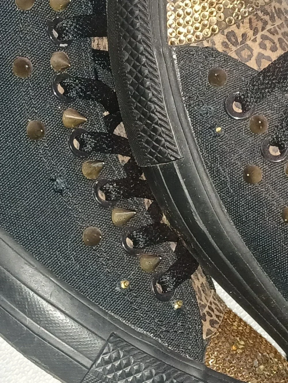 Converse Black High-Top Sneakers with Leopard Print and Gold Accents - Picture 7 of 16